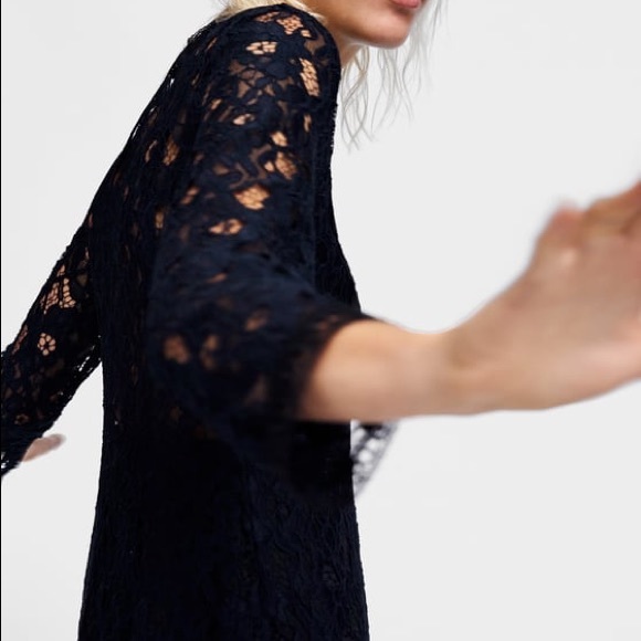 ZARA GUIPURE CONTRASTING LACE BLUE A-LINE DRESS BRAND NEW WITH TAGS LARGE - Picture 8 of 8